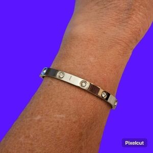 Stainless Steel Punk Rhinestone Clamper Bracelet